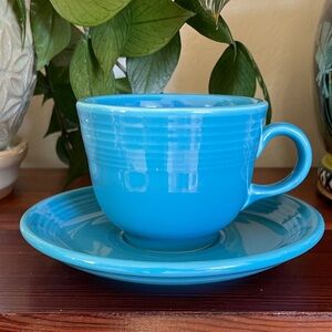 Fiestaware peacock tea cup and saucer set
